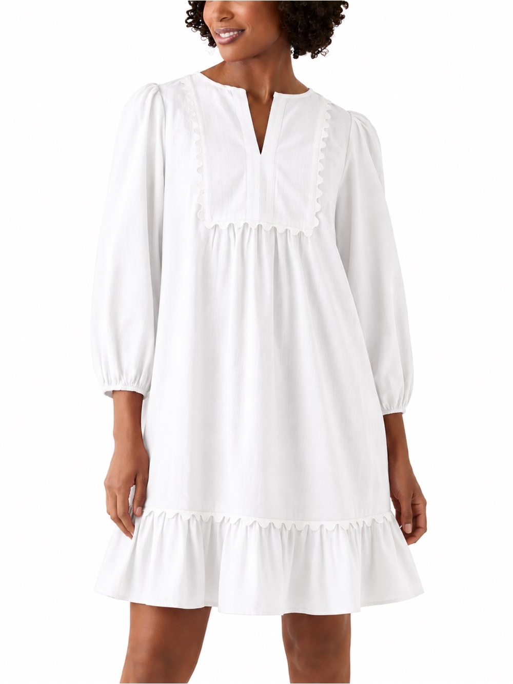 NWT Crown & Ivy White Long Sleeve Ric Rac Scallop Mini Dress, size L